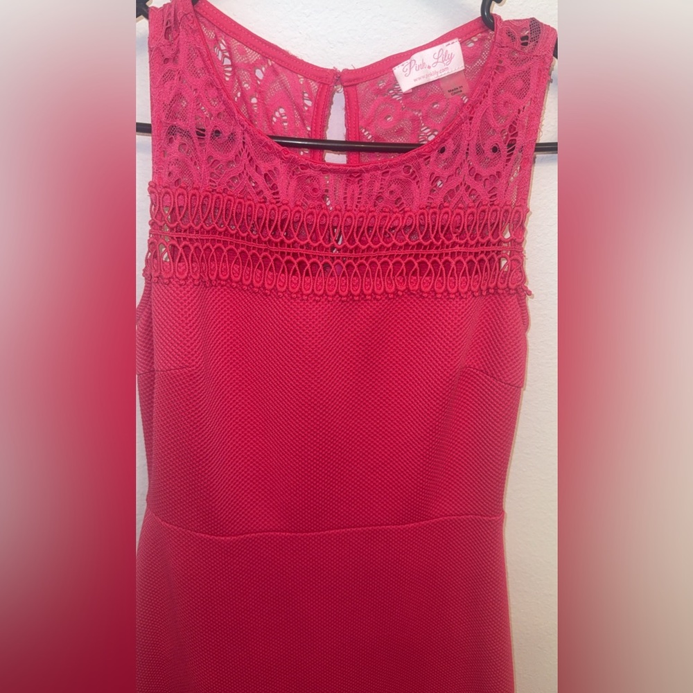 Pink Lily Lace Dress in Bright Pink